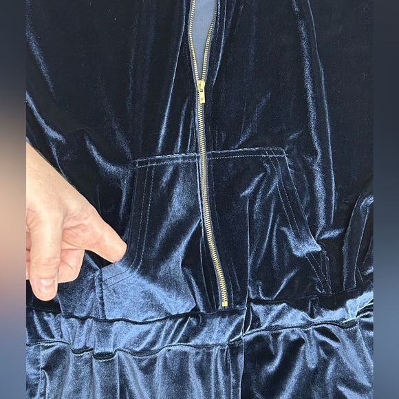 Fabletics Dark Navy Blue Zipper Front Wide Leg Velour Jumpsuit Size XXL - Picture 4 of 14